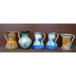 Five Myott Art Deco jugs including a pair