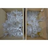 A large collection of glassware including cut glass vases, glasses and bowls (two boxes)**PLEASE