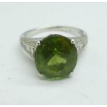 An 18ct white gold, tourmaline and diamond ring,4g, K, (with insurance valuation dated 30/12/10
