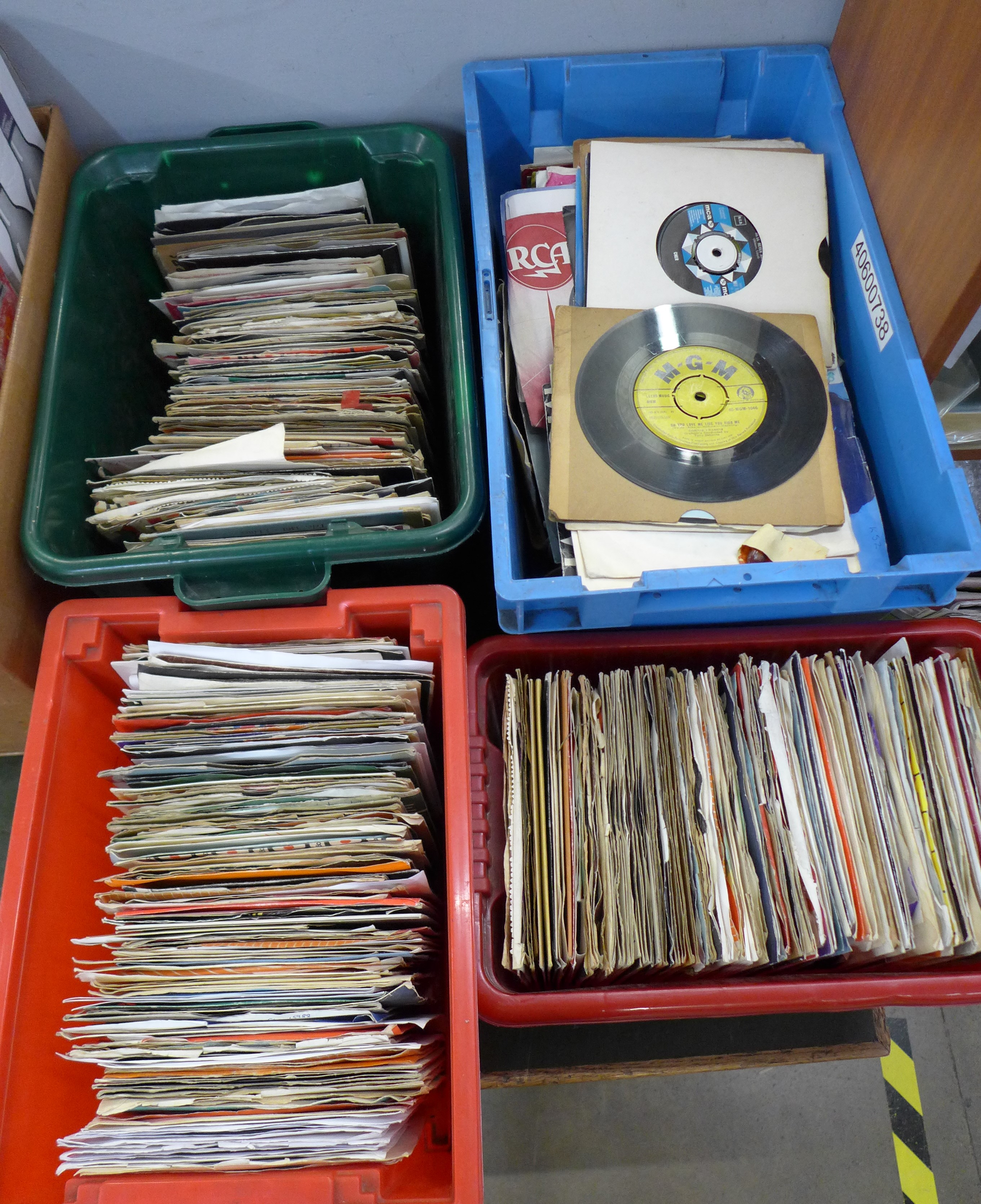 Four boxes of 45rpm 7" singles, 1960's and later