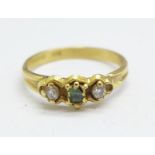 An 18ct gold, emerald and diamond ring, 2.1g, P, a/f