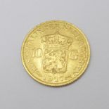 A 1917 .900 gold 10 Guilder coin-Wilhelmina, 6.729g