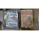 Two boxes of assorted publications, including 1940's Practical Engineering, Do-It-Yourself, Mechanix