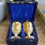 A pair of onyx goblets, with box