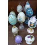 Eleven decorated goose and hen eggs