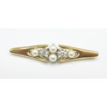 A 9ct gold diamond and pearl brooch, 6.7g
