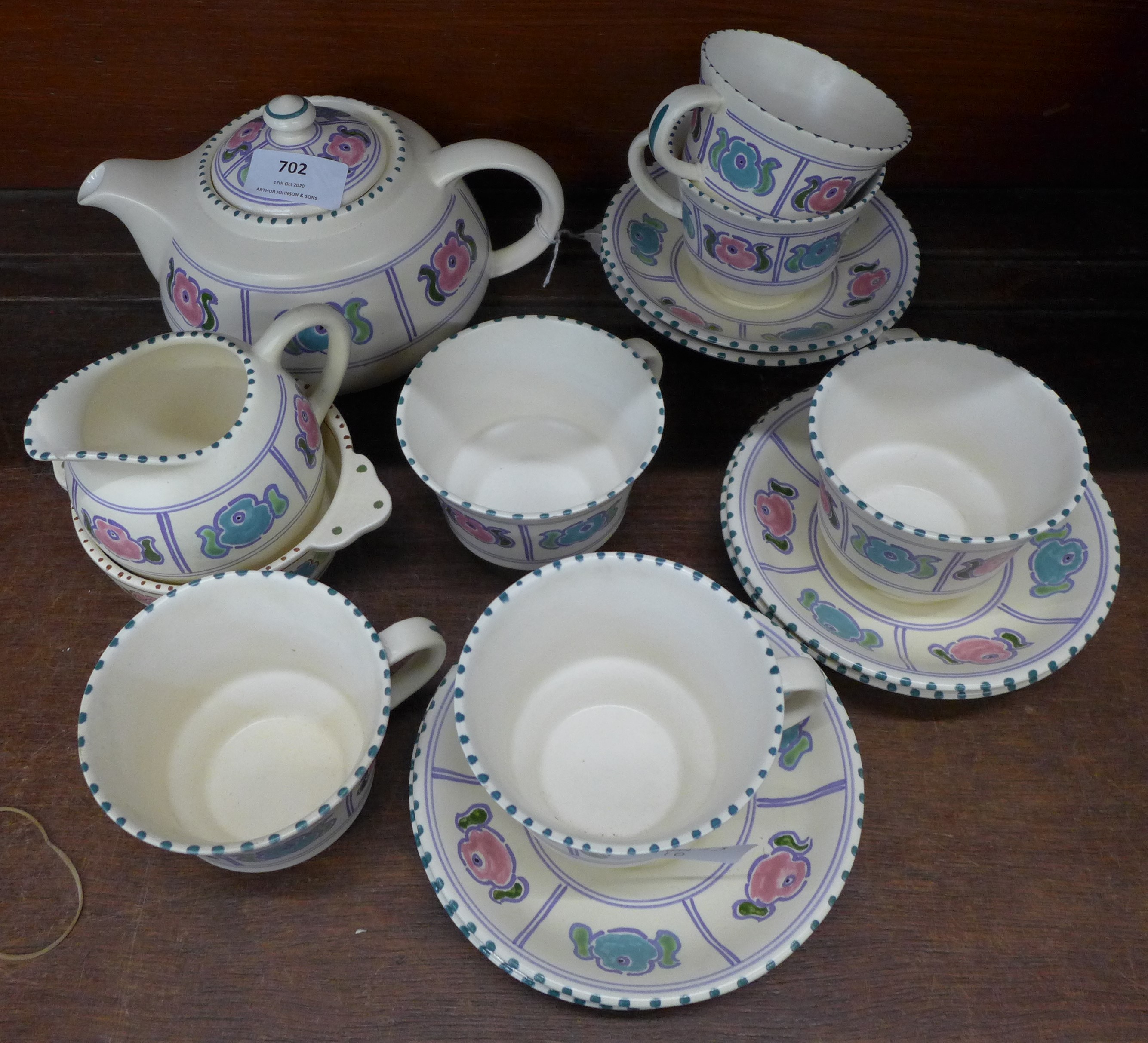 Honiton Pottery; a six setting tea service, designed by Milton