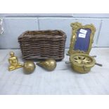 A collection of brass including pendulum weights, ash tray, photograph frame, etc.**PLEASE NOTE THIS