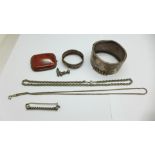 A silver bangle, etc., a/f