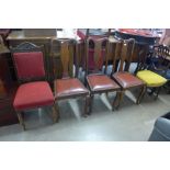 Three Victorian chairs and a set of three Queen Ann style mahogany chairs