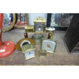 Eight mantel and carriage clocks, Swiza, Rapport, Metamec, etc.