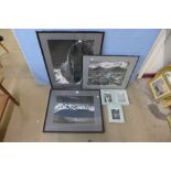 A set of three Ansel Adams photographic prints and three books by Adams