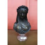 An Italian style bronze and marble bust on rouge marble plinth
