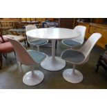 An Arkana style Tulip circular pedestal table and four chairs