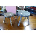 A small Victorian elm stool and another elm stool