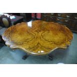 A Victorian figured walnut tilt top breakfast table
