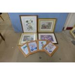 A set of four Mabel Lucie Attwell prints, a pair of French prints, etc.