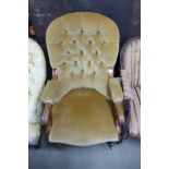 A Victorian mahogany and upholstered open armchair