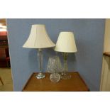 Three vintage glass table lamps