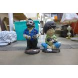 Two painted garden figures