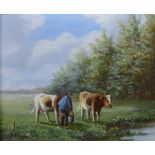 Dutch school, Two rural landscapes, oil on board, 11cms x 10cms and 8cms x 11cms, framed