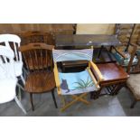 An oak nest of tables and an oak coffee table, etc.