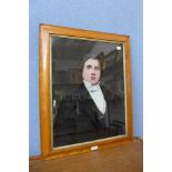 A Victorian half portrait of a gentleman, reverse painting on glass, 54cms x 41cms, framed