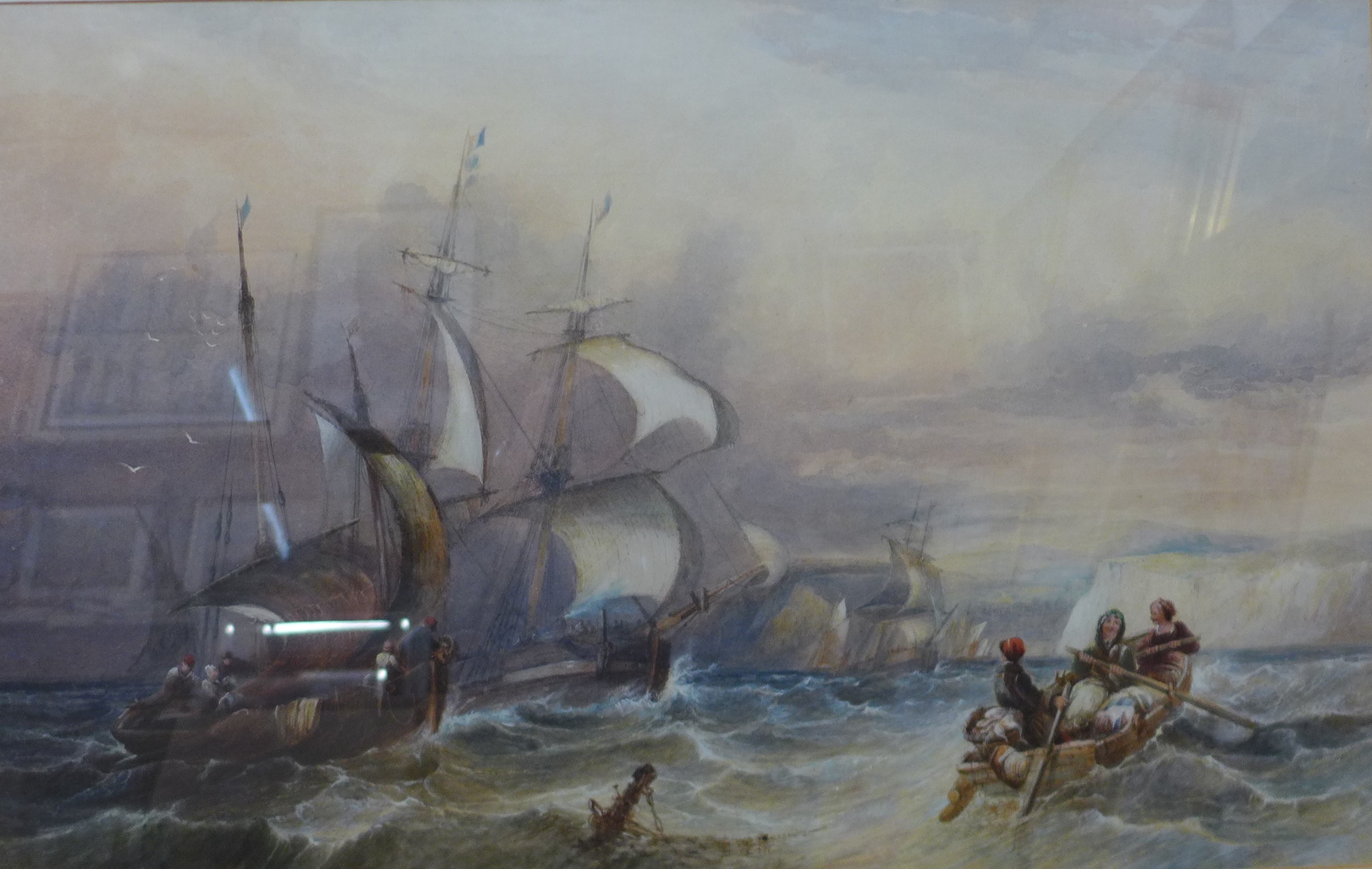 Follower of Charles Bentley O.W.S. (1806-1854), rough seas off the Dover coast, watercolour,