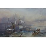 Follower of Charles Bentley O.W.S. (1806-1854), rough seas off the Dover coast, watercolour,