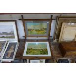 A pair of fox hunting prints in gothic revival frames