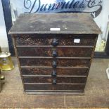 A small six drawer stained pine engineer's chest