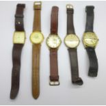 Five wristwatches, a/f