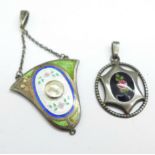 Two Charles Horner silver and enamel pendants, one a/f