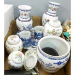 Four items of Chinese porcelain, a charger, two vases and a jardiniere, a set of three graduated