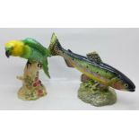 Two Beswick figures, a parrot and a golden trout