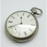 A Victorian silver cased Waltham fob watch, 42mm case