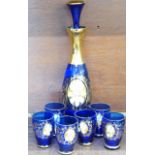 A blue glass liqueur set
