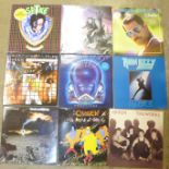 Twelve LP records, Queen, Thin Lizzy, Elvis Costello, Magnum