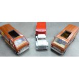 Two Tonka Toy vehicles and an Ertl flatback lorry