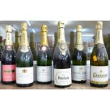 A bottle of Piper Heidsieck champagne and Jean Richcourt champagne and four bottles of Brut