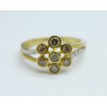 A 9ct gold, white and champagne coloured diamond ring, 2.9g, Q, with certificate