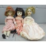 Three porcelain dolls **PLEASE NOTE THIS LOT IS NOT ELIGIBLE FOR POSTING AND PACKING**