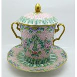 A Limoges lidded pot with base, 17cm