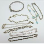 Seven silver bracelets and a bangle