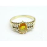 A 9ct gold, citrine and diamond ring, 2.2g, N