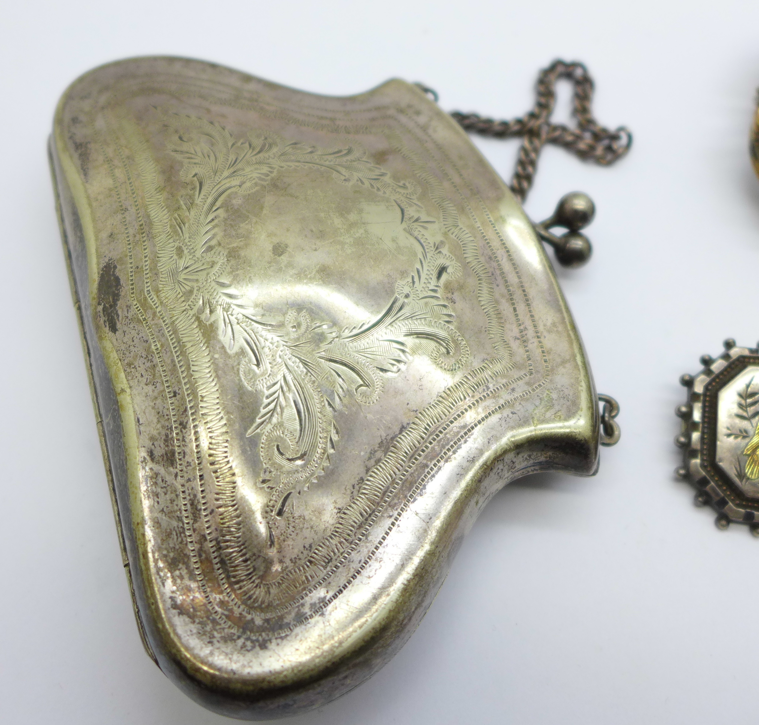 Two hallmarked Victorian silver brooches, crescent moon, lacking hook and stone, and guitar, an - Image 2 of 8