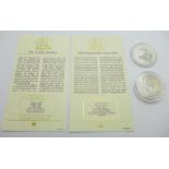 Two 1oz fine silver Britannia, 2002 and 2007 Britannia seated, with certificates