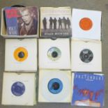 A collection of 45rpm vinyl records including The Rolling Stones, David Bowie, ELO, etc. (50)