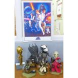 Two Star Wars Cards Inc. Character bobble head figures, two Neca character bobble head figures,