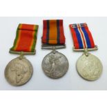 A Queen's South Africa medal with Cape Colony bar to Tpr H.M. Blomfield and two WWII medals to